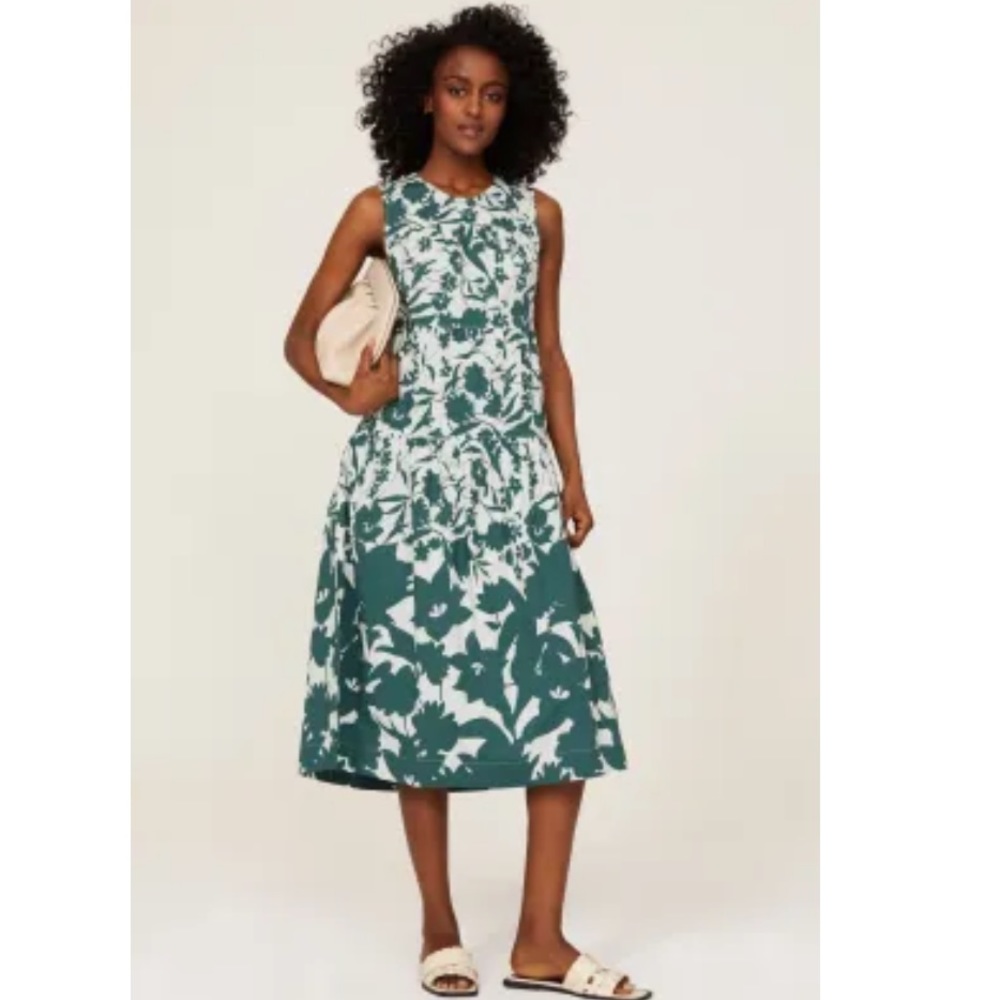 Peter Som Collective Green Floral Sleeveless Midi Dress Size 10